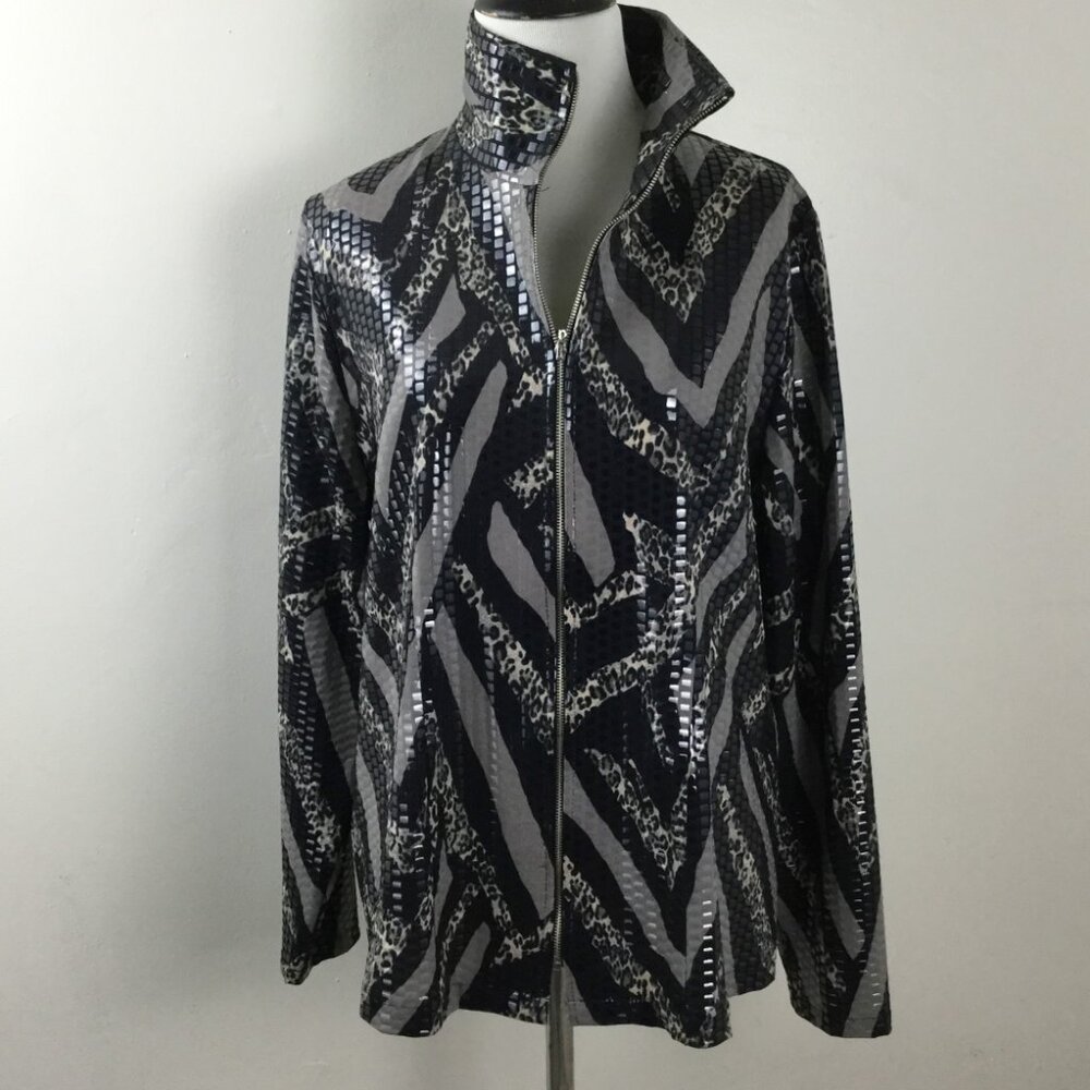 Exclusively Misook Mixed Print Sequin Jacket m - image 2